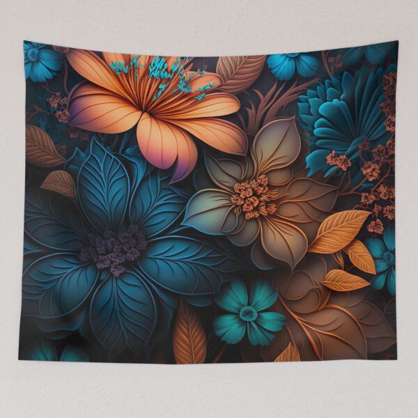 Item preview, Flowers Pattern, Blue and Orange designed and sold by Papouilles.