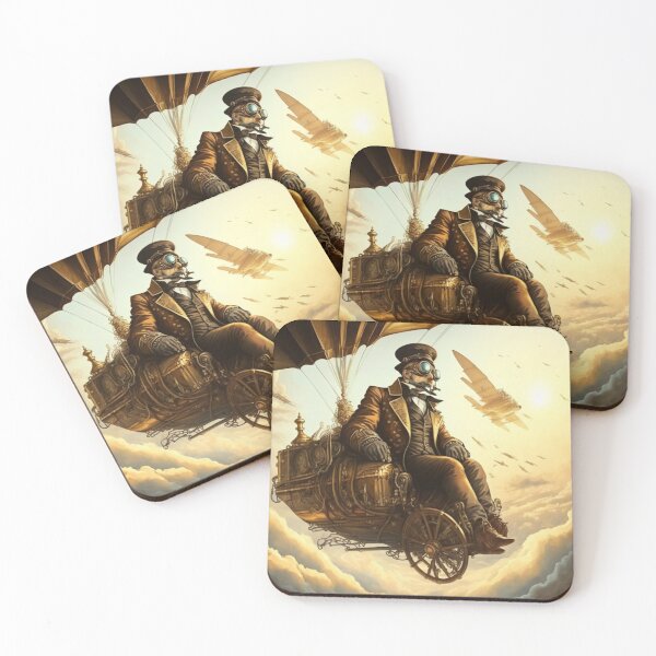 Item preview, Steampunk ballon airship flyer watching the sunset above the clouds designed and sold by SJG-digital.