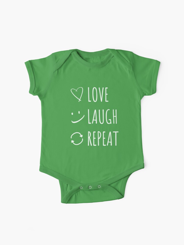 Love Laugh Repeat Funny Shirt with 3 cute graphics next to the words.  Valentines Day shirt. Baby One-Piece for Sale by Fitbys