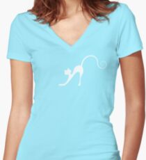 White cat in night Women's Fitted V-Neck T-Shirt