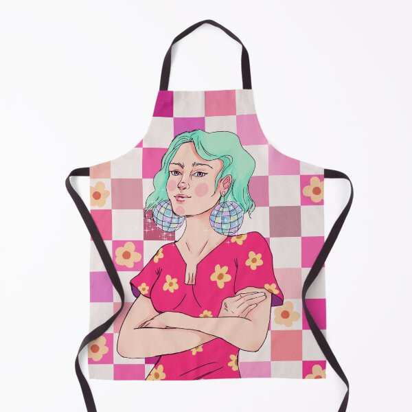 Item preview, Woman with Disco Ball Earrings - Checkered Background designed and sold by papierquarell.