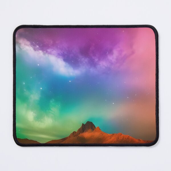 Item preview, Rainbow Aurora over desert mountains designed and sold by ambyai.