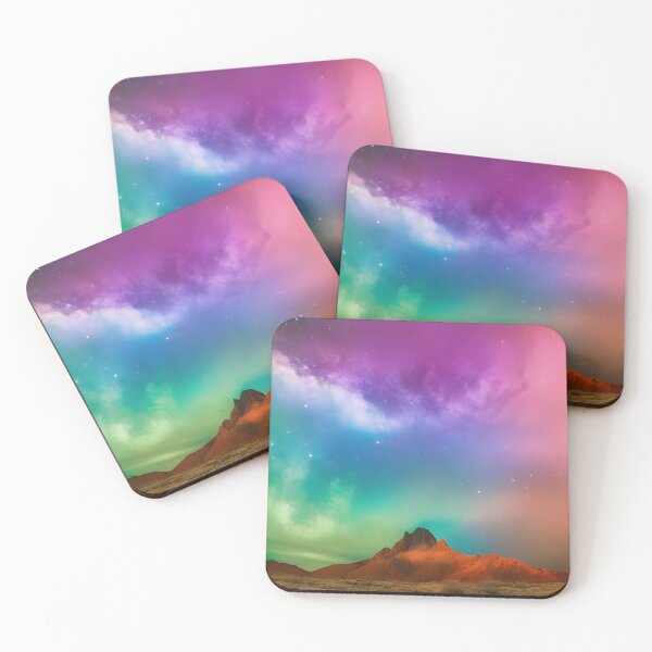 Item preview, Rainbow Aurora over desert mountains designed and sold by ambyai.