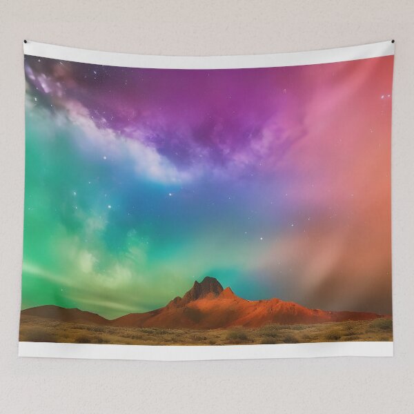 Item preview, Rainbow Aurora over desert mountains designed and sold by ambyai.