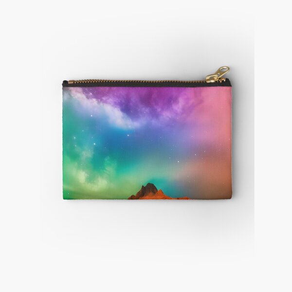 Item preview, Rainbow Aurora over desert mountains designed and sold by ambyai.
