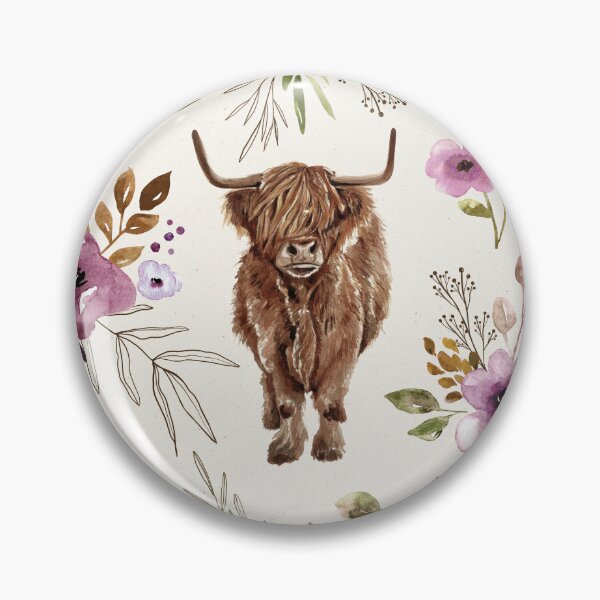 Item preview, Boho Highland Cow Purple Floral, Watercolor Floral, Highland Cow Decor designed and sold by cateandrainn.