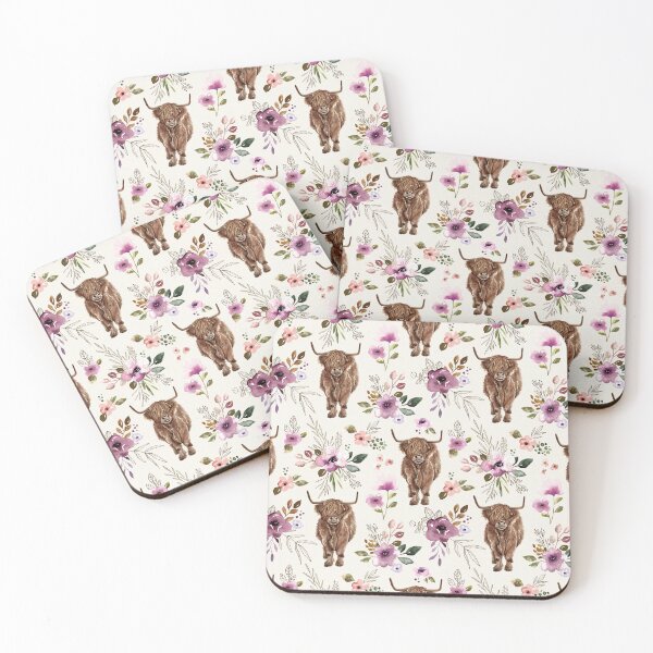 Item preview, Boho Highland Cow Purple Floral, Watercolor Floral, Highland Cow Decor designed and sold by cateandrainn.