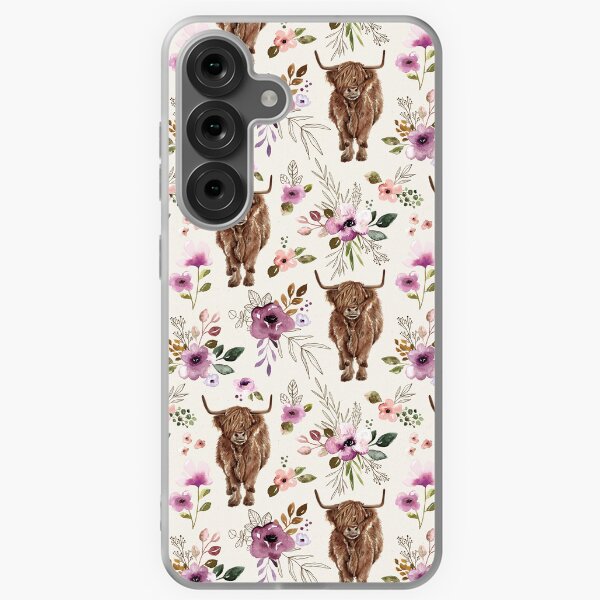 Item preview, Boho Highland Cow Purple Floral, Watercolor Floral, Highland Cow Decor designed and sold by cateandrainn.