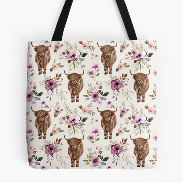 Item preview, Boho Highland Cow Purple Floral, Watercolor Floral, Highland Cow Decor designed and sold by cateandrainn.
