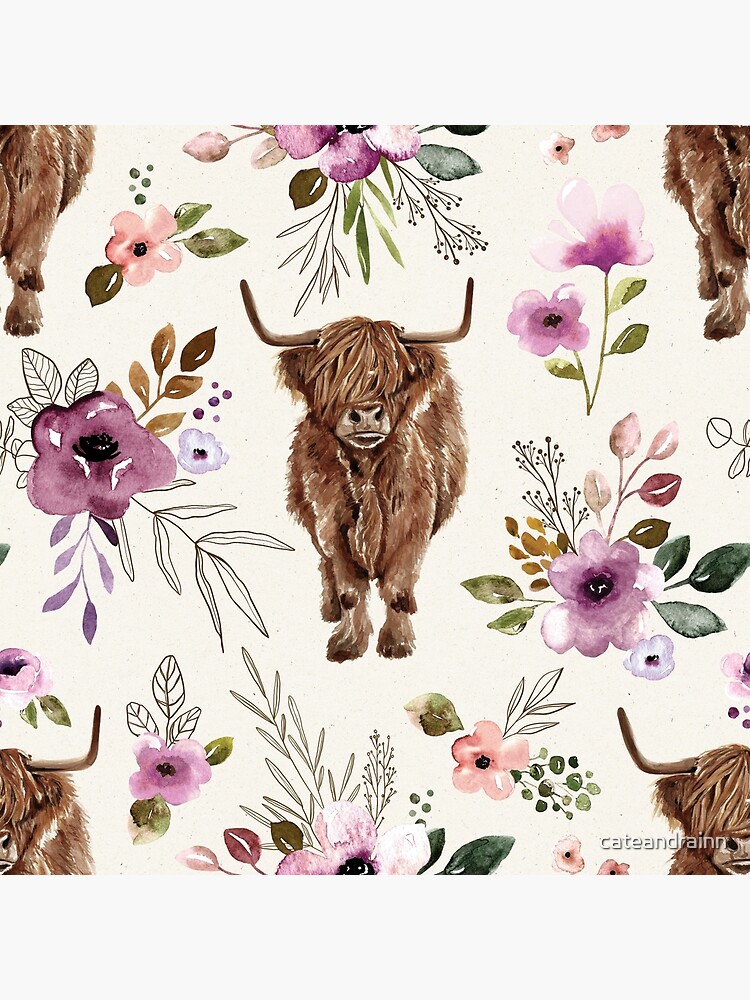 Highland Cow with Spring Greenery Art Board Print for Sale by