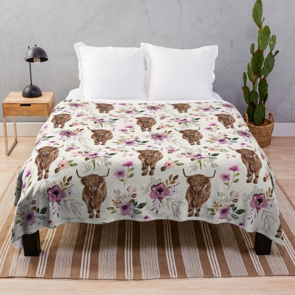 Item preview, Boho Highland Cow Purple Floral, Watercolor Floral, Highland Cow Decor designed and sold by cateandrainn.