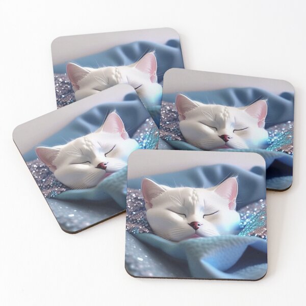 Artikelvorschau, Sleepy White British Shorthair Cat entworfen und verkauft von Nocturne  Paws.