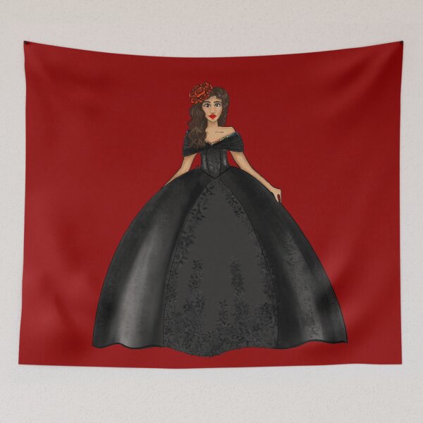 Item preview, Black Quinceañera Dress Fashion Illustration - One Big Red Rose - Sweet 15 designed and sold by SMillustrations.