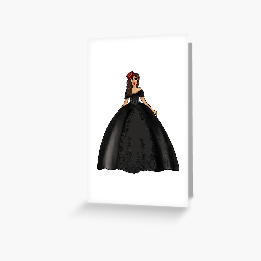 Black Quinceañera Dress Fashion Illustration - One Big Red Rose - Sweet 15