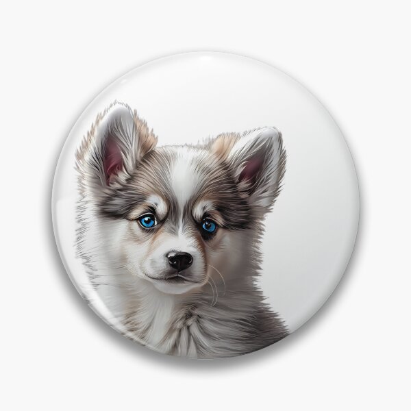 Item preview, Cute blue-eyed Pomsky/Mini Husky Puppy digital art drawing for printables designed and sold by BHC-P.