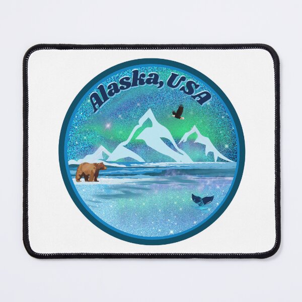 Item preview, Alaska USA Northern Lights scene - Bear Whale Bald Eagle Mountains designed and sold by Chantockey.