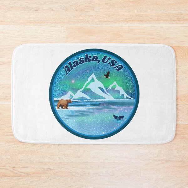 Item preview, Alaska USA Northern Lights scene - Bear Whale Bald Eagle Mountains designed and sold by Chantockey.