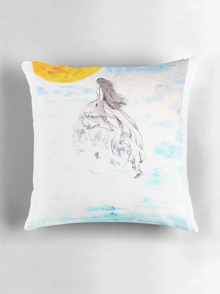 Thumbnail 3 of 4, Pillow, Moon Lady designed and sold by Roya Alami.