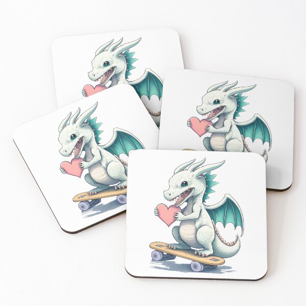 Item preview, Happy dragon on a skateboard holding heart designed and sold by WaveDance.