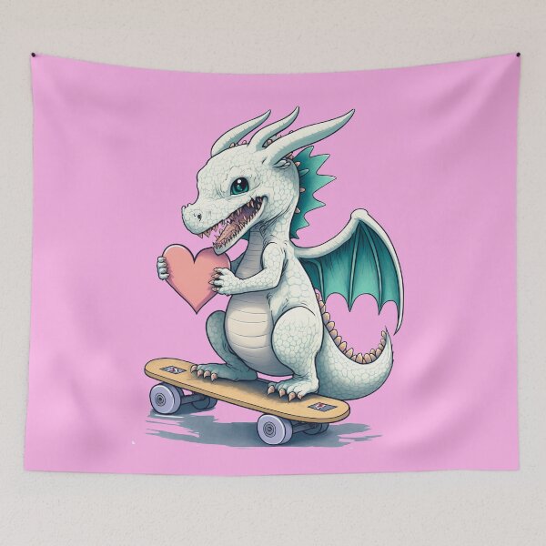 Item preview, Happy dragon on a skateboard holding heart designed and sold by WaveDance.