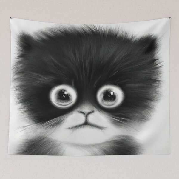 Item preview, Cat Kitten Cute Black and White Drawing designed and sold by phillipbooth.