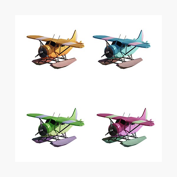 Neon Waterplane Lowpoly Set Photographic Print