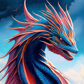 Artwork thumbnail, Intricate Blue, Orange, and Pink Scaled Dragon by dragynrain