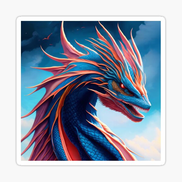 Intricate Blue, Orange, and Pink Scaled Dragon Sticker