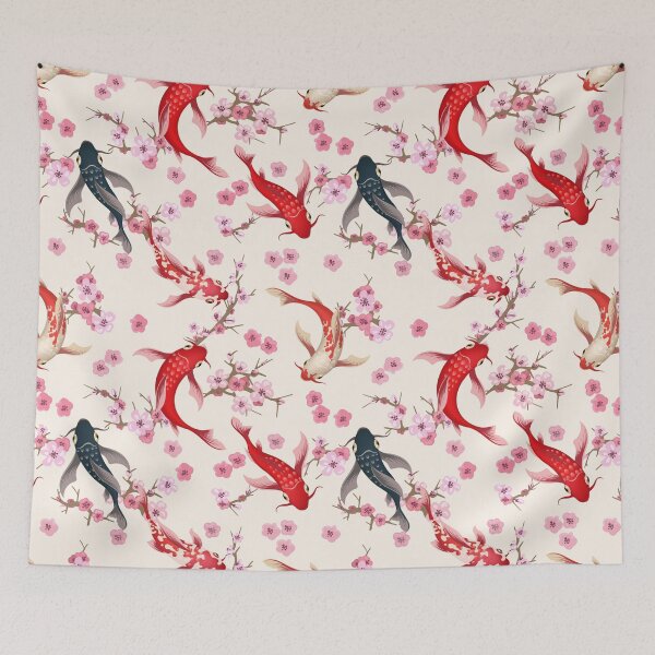Item preview, Japanese Cherry Blossom With Koi Fish Impressionism Artwork Pattern designed and sold by mysticblvd.