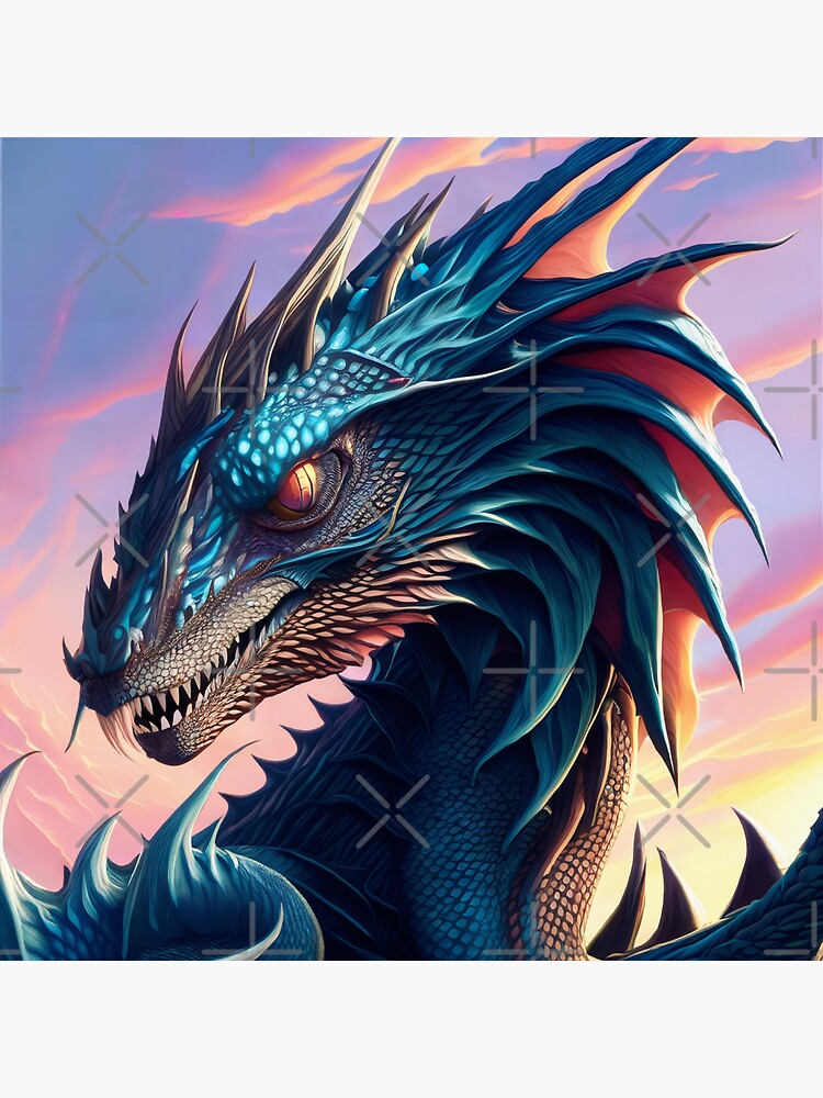 Thumbnail 3 of 3, Sticker, Intricate Blue Scaled Dragon at Sunrise designed and sold by dragynrain.