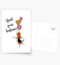 Beagle balancing with donut pizza and cupcake Postcards