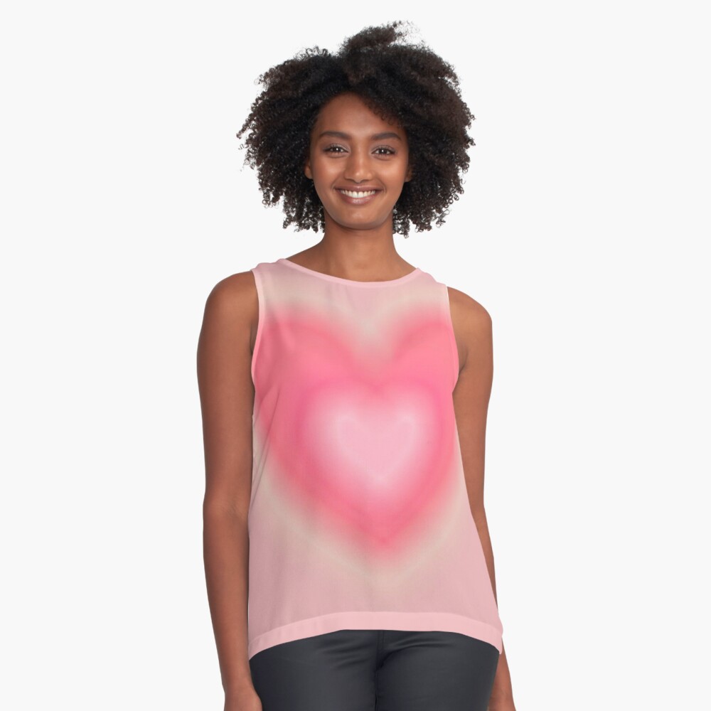 Aura Womens tank top Size Small Black Pink Heart Sleeveless NEW