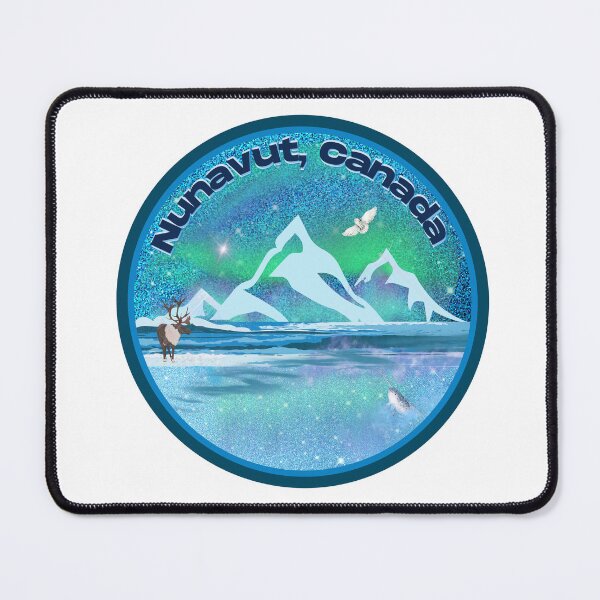 Item preview, Nunavut Canada Northern Lights (Aurora Borealis) scene - Caribou Narwhal Snowy Owl Mountains designed and sold by Chantockey.