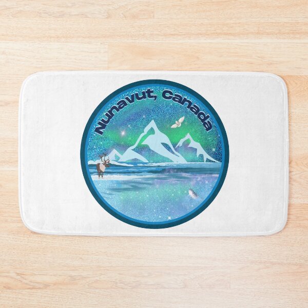 Item preview, Nunavut Canada Northern Lights (Aurora Borealis) scene - Caribou Narwhal Snowy Owl Mountains designed and sold by Chantockey.