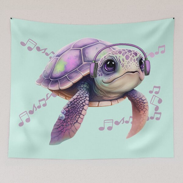 Item preview,  Turtle with headphones listens to music designed and sold by Artbellachi.