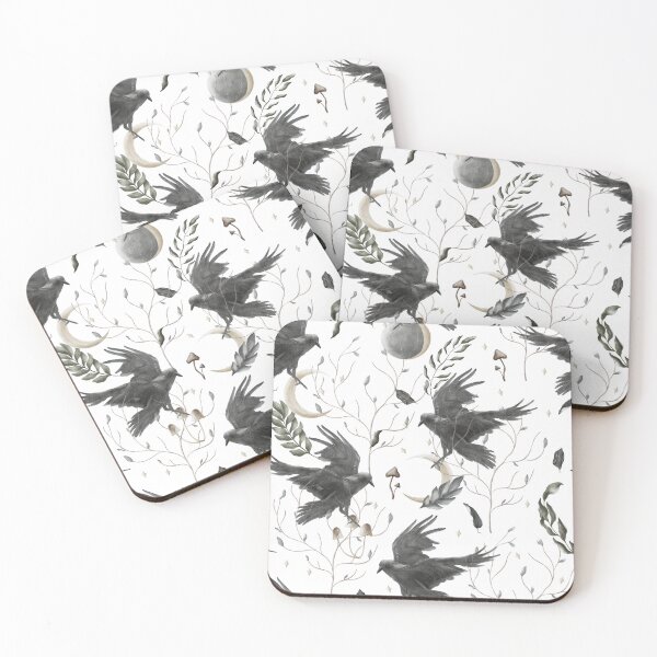 Item preview, Black Raven, Moon and Wild Forest Plants Witchcraft Pattern designed and sold by silviaol.