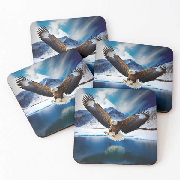 Item preview, Weisskopf eagle flies in the mountains over a beautiful lake designed and sold by Globuwear.