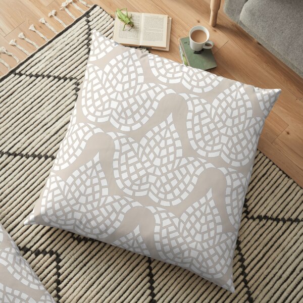 Hygge Pattern Mosaic Botanical Beige Grey And White Floor Pillow