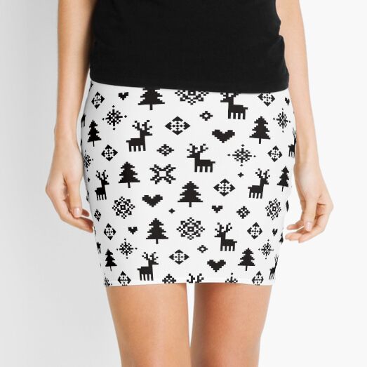 Pixel Pattern - Winter Forest - Black and White Mini Skirt