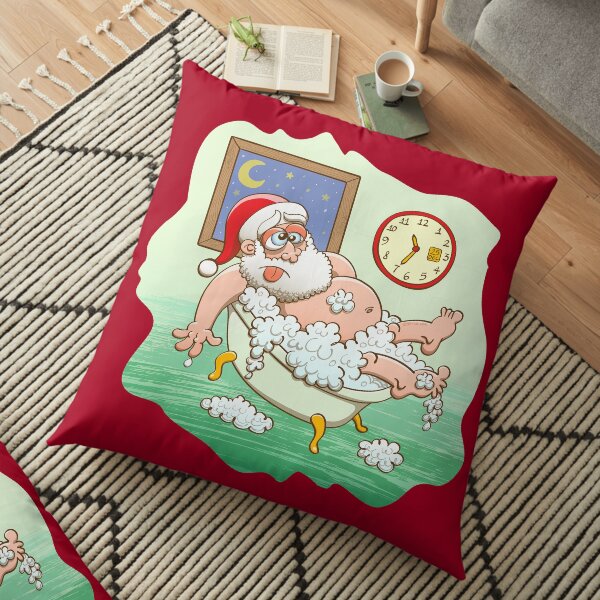 Exhausted Santa taking a bath after delivering Christmas presents Floor Pillow