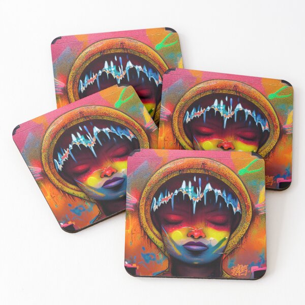 Item preview, a painting of a woman's face with colorful paint on it designed and sold by DesignAtYO.