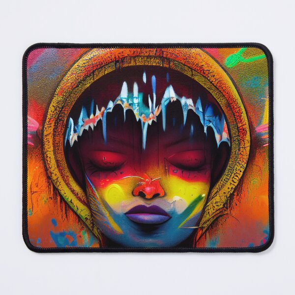 Item preview, a painting of a woman's face with colorful paint on it designed and sold by DesignAtYO.