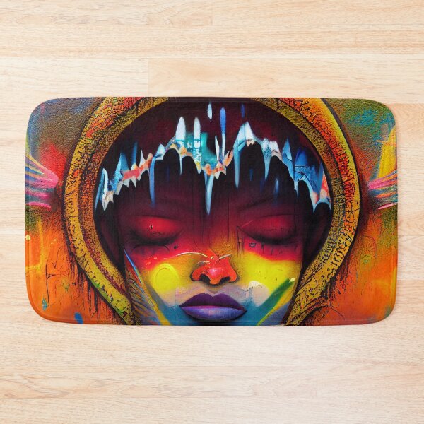 Item preview, a painting of a woman's face with colorful paint on it designed and sold by DesignAtYO.