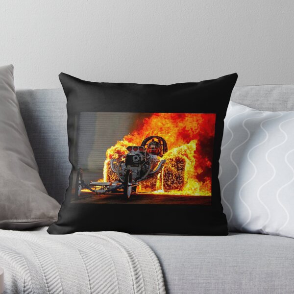 DRAG RACE; Vintage Automobile Burn-Out Print Throw Pillow