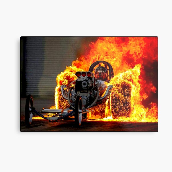 DRAG RACE; Vintage Automobile Burn-Out Print Metal Print