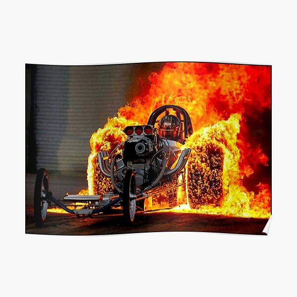 DRAG RACE; Vintage Automobile Burn-Out Print Poster