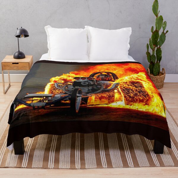 DRAG RACE; Vintage Automobile Burn-Out Print Throw Blanket