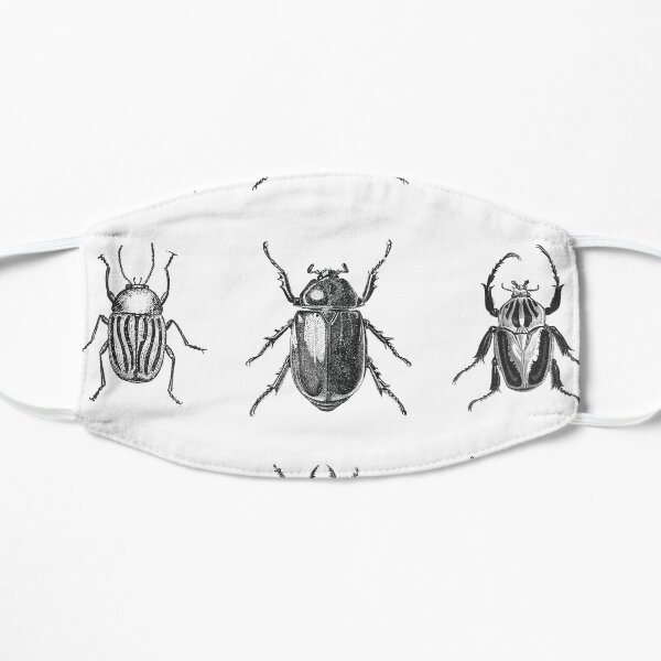 Vintage Bugs and Beetles Creepy Goblincore Black and White Pattern Flat Mask