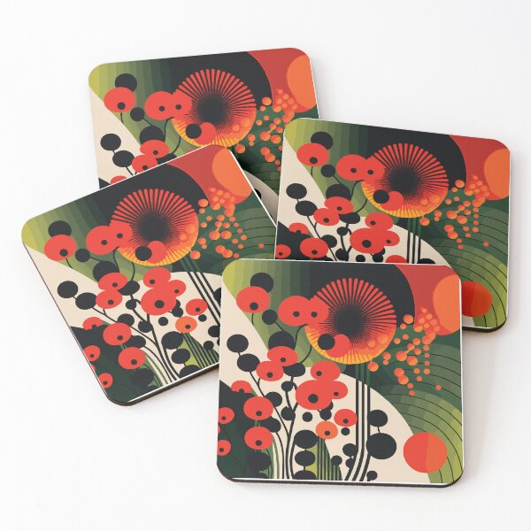 Item preview, Funky Retro Red and Green 60s/70s Pattern designed and sold by Thread Bubbler.