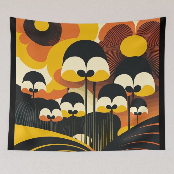 Item preview, Bold Mustard and Orange Retro 60s/70s Pattern designed and sold by Thread Bubbler.